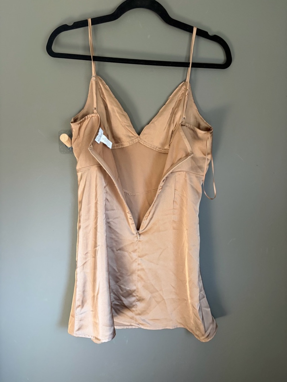Mocha/Golden Satin Slip Dress with Pleated Bust - Picture 3 of 4